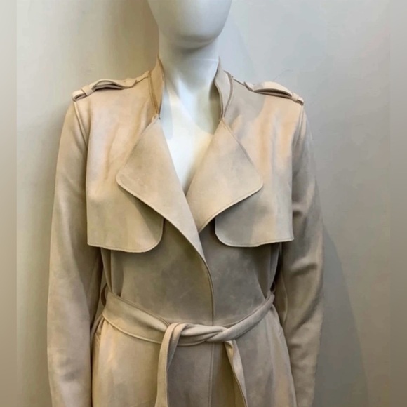 Oversized Faux Suede Trench Coat - Cream/Light Beige - Picture 2 of 11
